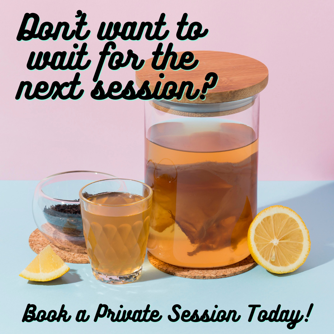 An herbal tea blend with a reminder to schedule your private group or individual session!