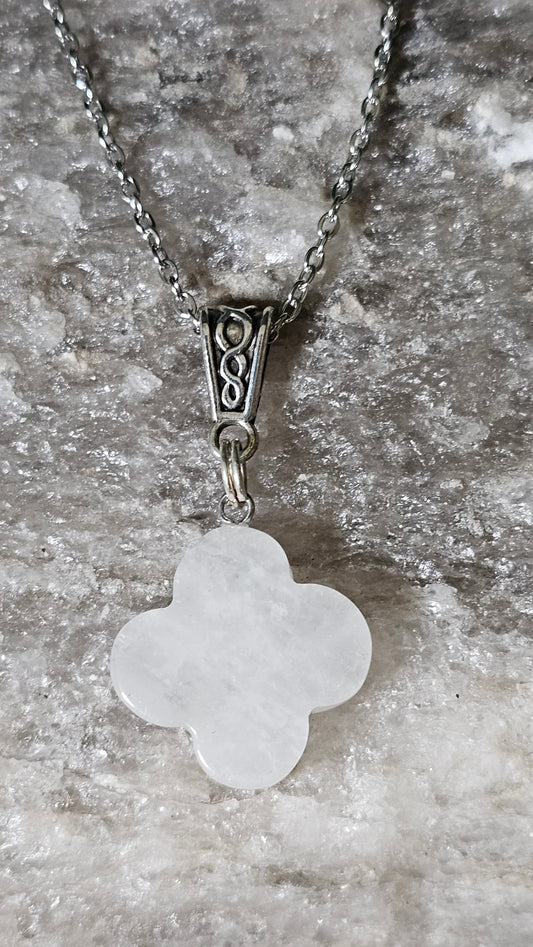 Clear Quartz - 4 leaf clover necklace