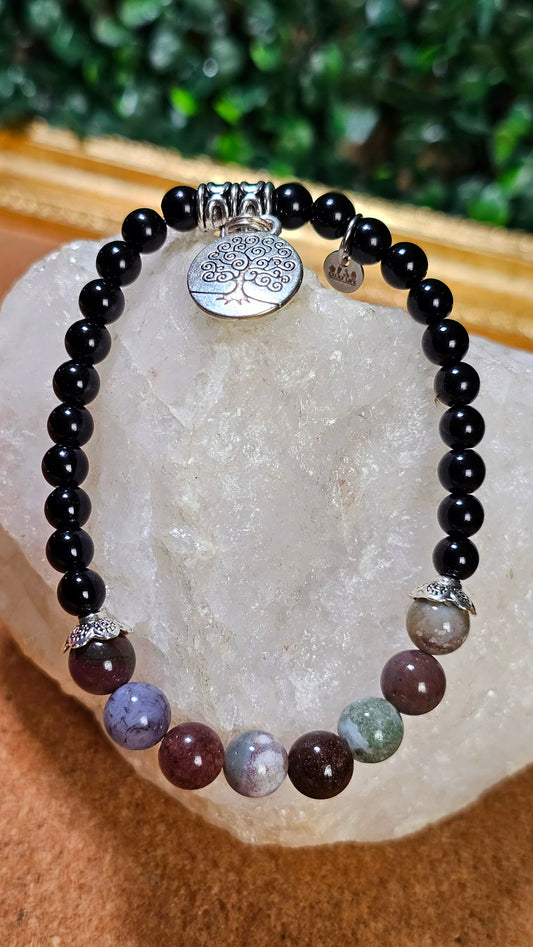 Indian Agate and Black Onyx - Tree of Life Bracelet