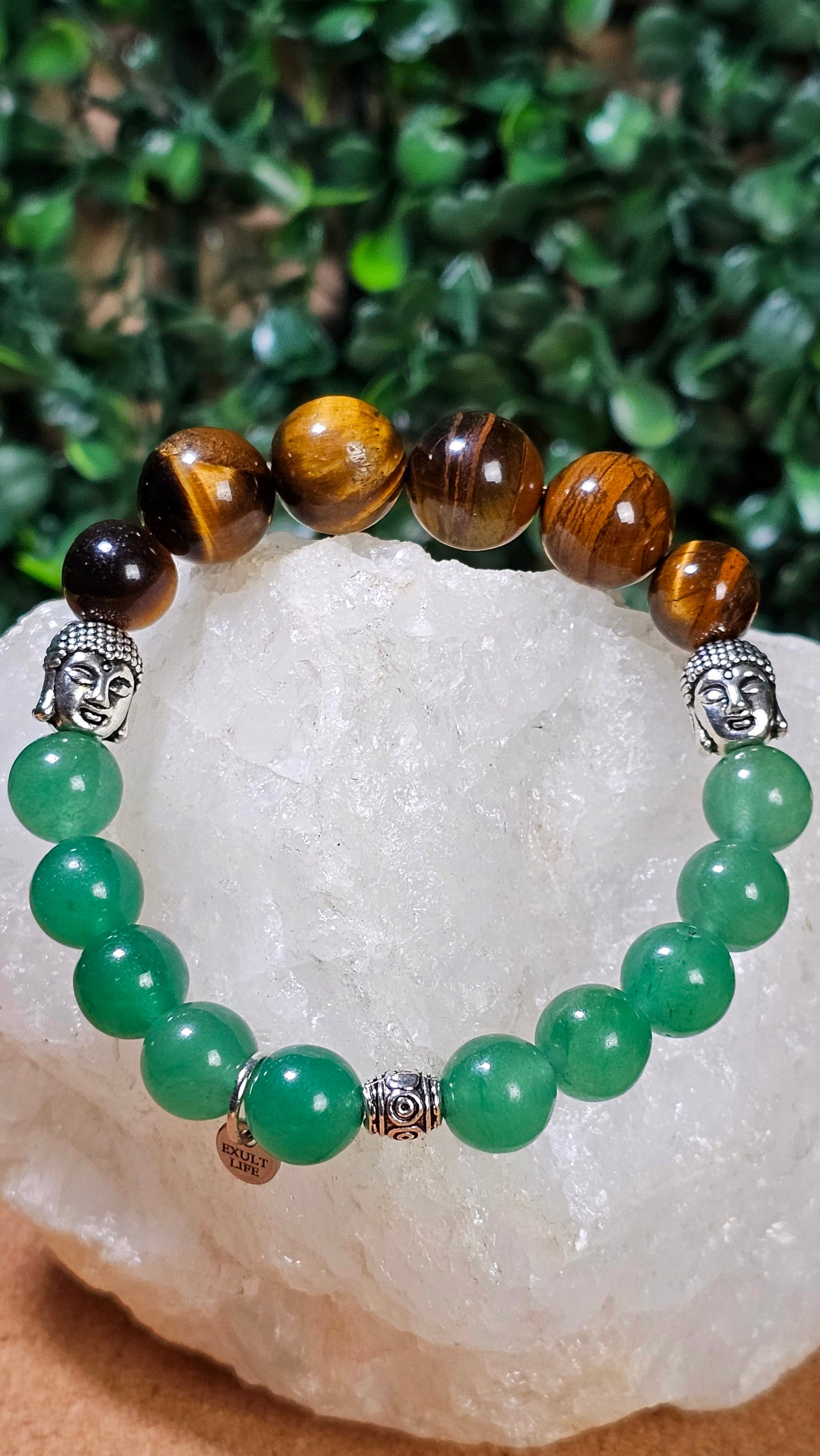 Tigers Eye and Green Aventurine - Buddha Bracelet