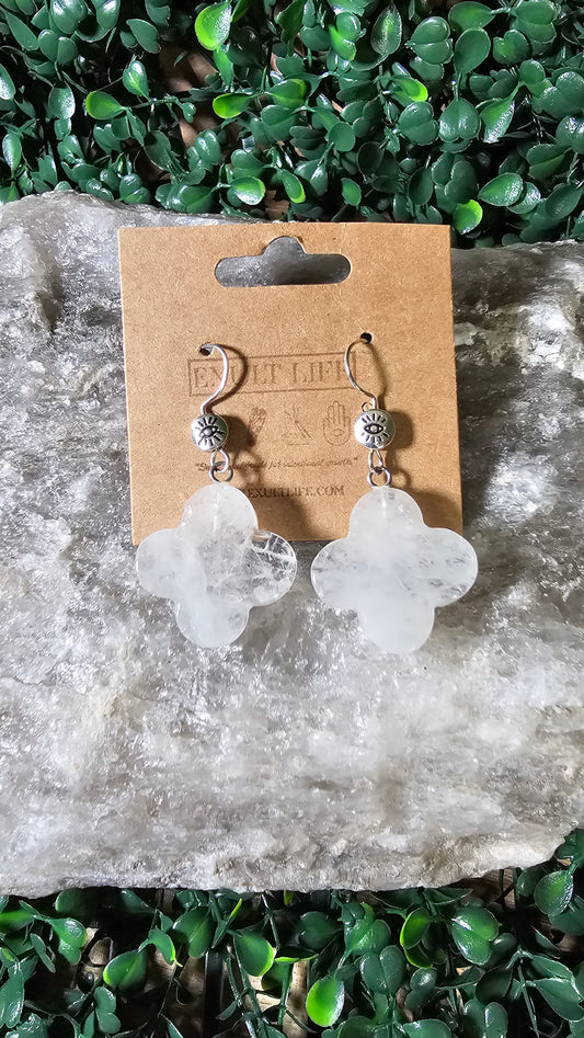 Clear Quartz - 4 leaf clover earrings
