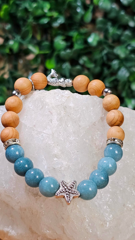 Aquamarine and Thuja Wood - Ocean Vibes bracelet