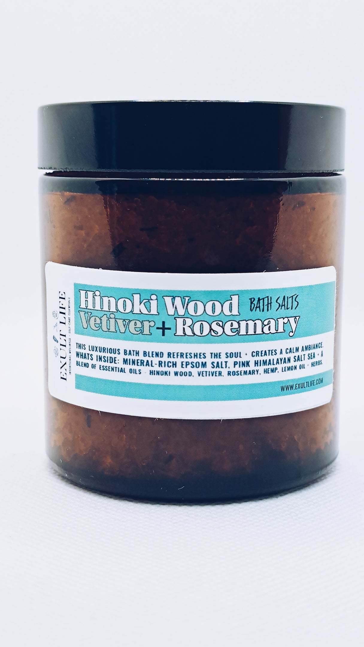Enjoy the feeling of being bathed with the energy of the forest with this 4 ounce jar of Hinoki Wood, Vetiver and Rosemary bath salt.