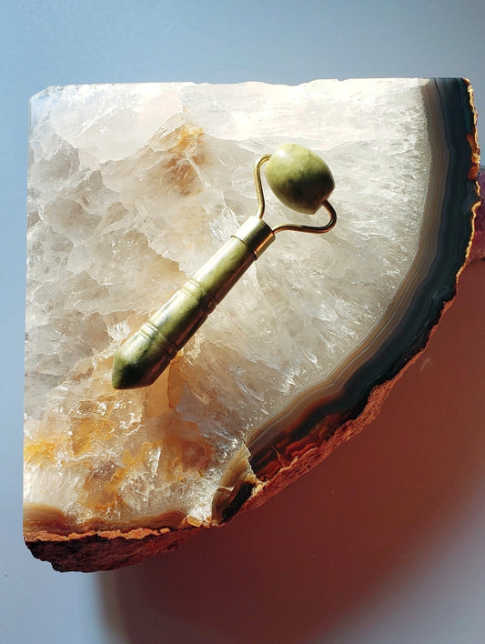 The Jade mini facial Roller is made of Natural Jade Stone.