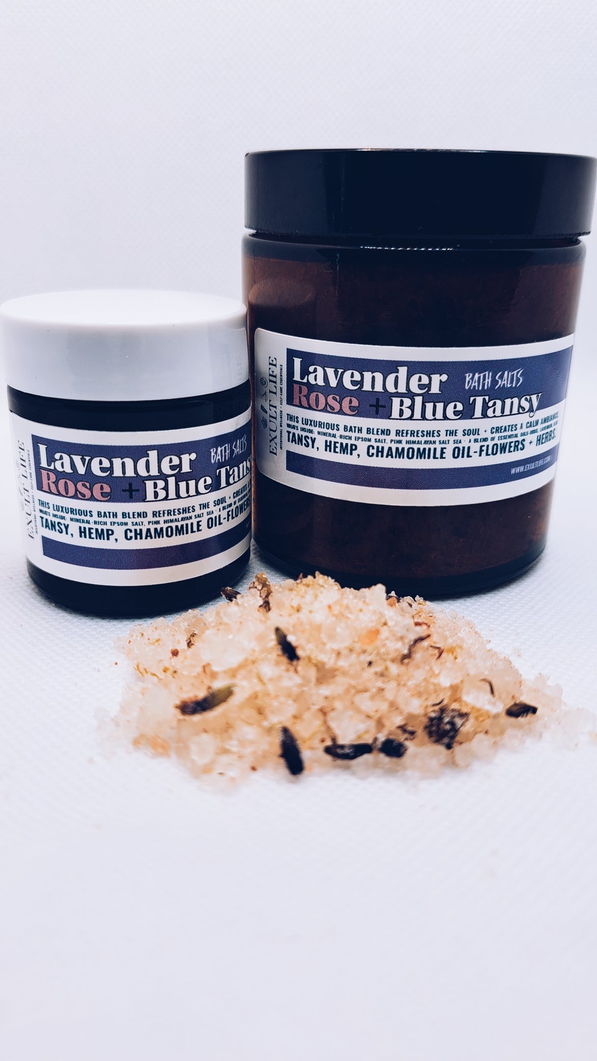 This luxurious bath soak comes in two sizes - one ounces for a single luxurious bath or the four ounce jar.