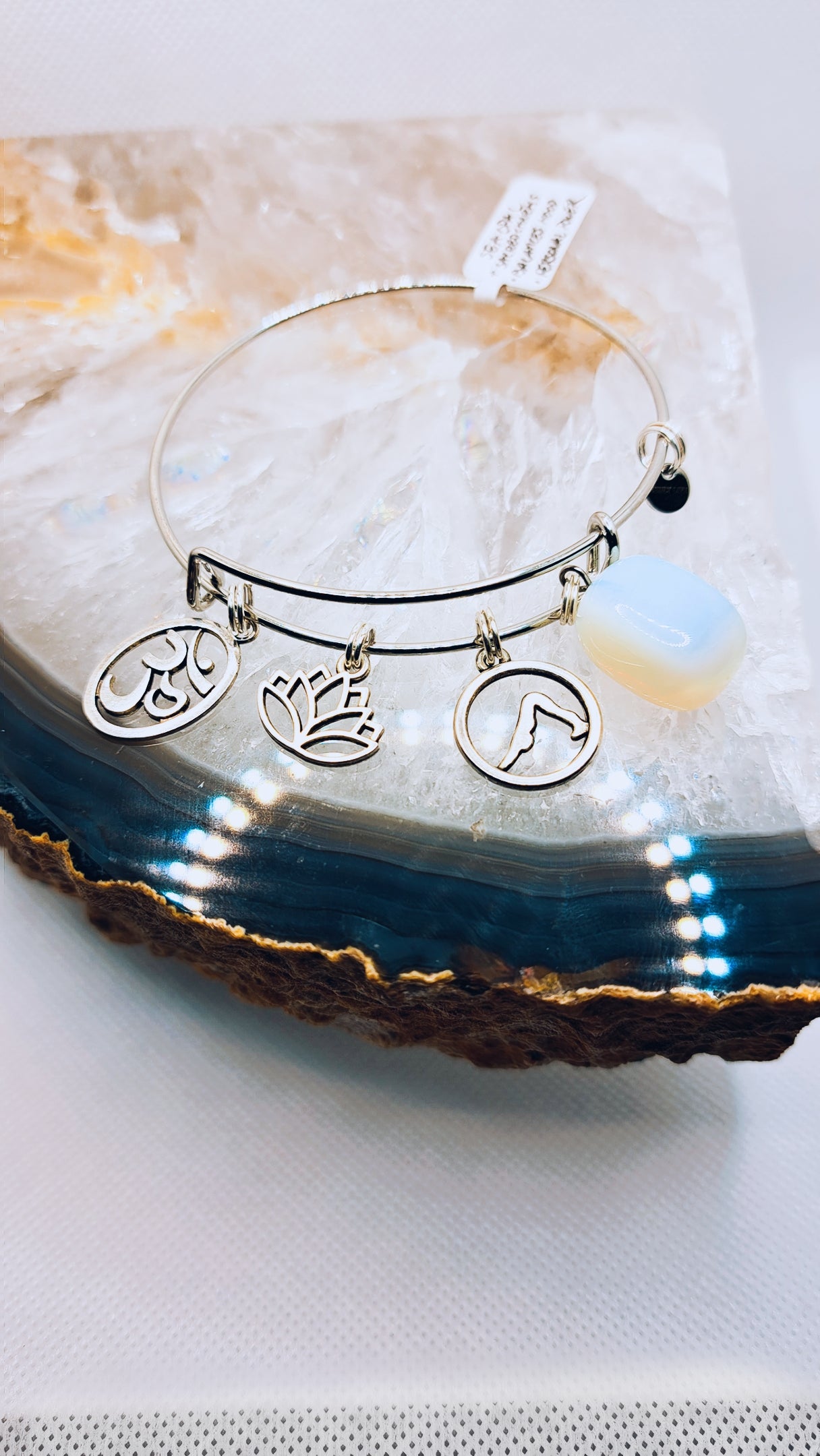 Scared Opal Bangle with 3 sacred charms and our branded silver moon disk.